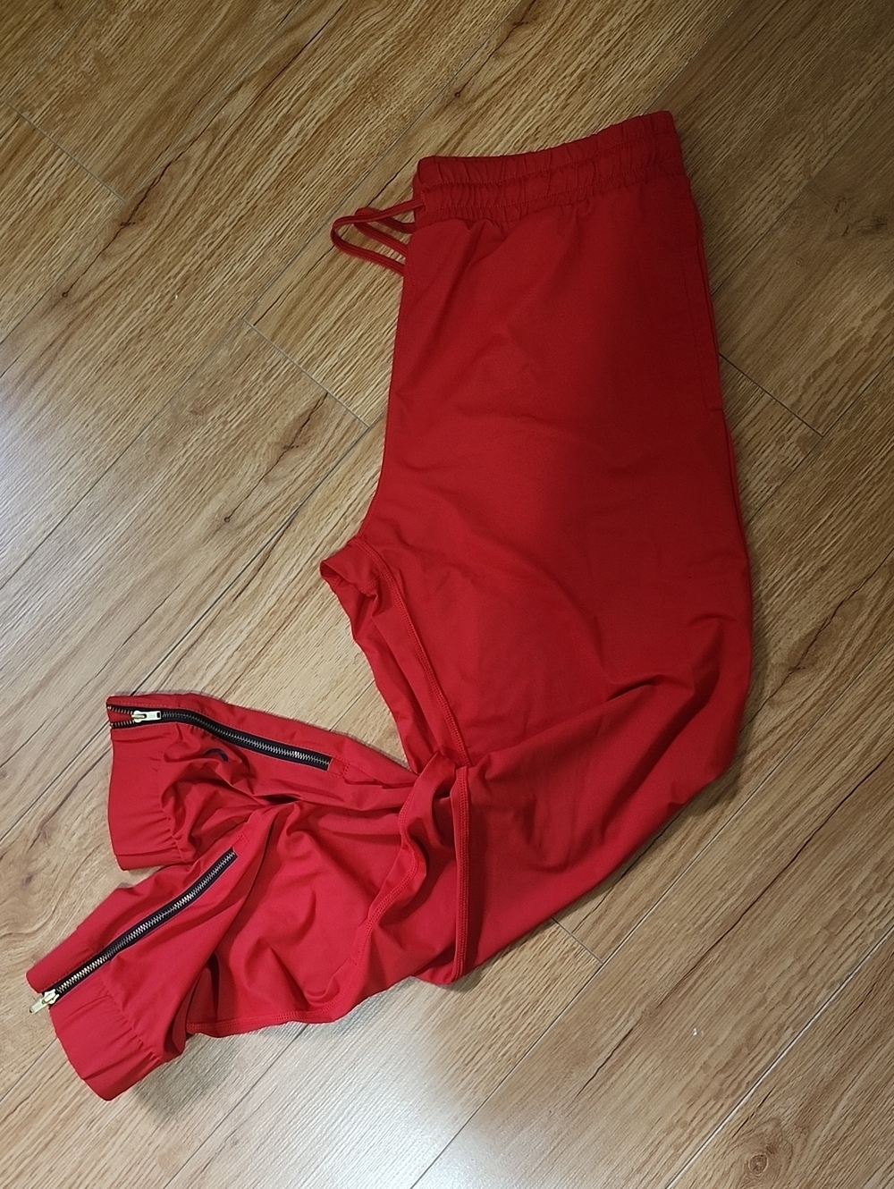 ZYIA Red Jogger Pants with Gold Zipper Details